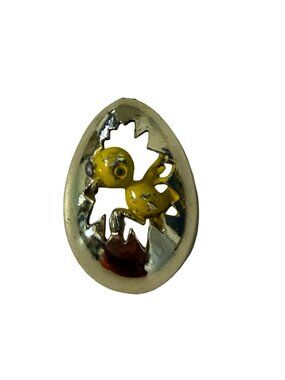 Vintage Hatching Chick Egg Brooch Yellow Enamel Easter Pin Gold Tone Figural